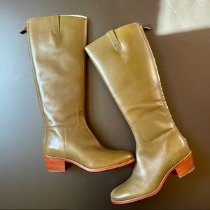 Wesley army fatigue olive green tall boots heeled block 7B calf riding